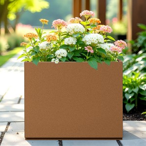 TOAOTBNBO Metal Planters with Removable Shelf, Outdoor Planter with Drainage Holes, Tall Planter Pots for Garden and Porch, Brown - 1 of 4