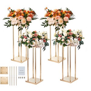 VEVOR 4PCS Gold Metal Column Wedding Flower Stand, 31.5inch High With Metal Laminate, Vase Geometric Centerpiece Stands, Cylindrical Floral Display - 1 of 4
