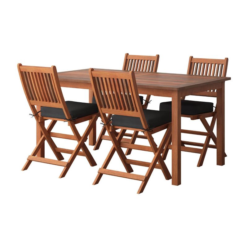 5pc Outdoor Dining Set - Natural Hardwood, Weather-Resistant, Foldable Chairs - CorLiving, 2 of 11