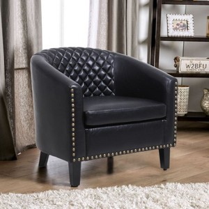 CAVINAS Barrel Accent Chair with PU Leather Upholstery, Curved Back, Foam Padding and Tapered Legs, for Living Room, Bedroom, Waiting Room - 1 of 4