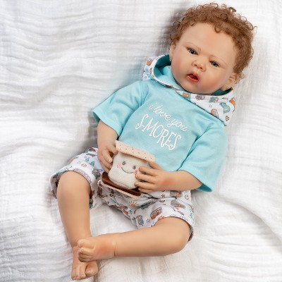 Paradise Galleries Reborn Baby Doll I Love You S-Mores 20 inch Baby Doll - Brown Hair/Blue Gray Eyes