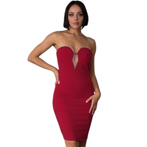 Slickblue Glamorous Off-Shoulder Fashion Dress with Heart V-Shape Neckline and Jewel Trim, Stunning Look for Events - 1 of 4