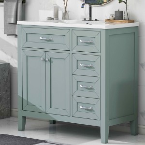 MAYEERTY 36" Bathroom Vanity without Sink Cabinet Base Solid Frame MDF Drawers White - 1 of 4