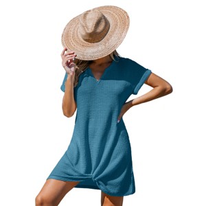 Women's Ivory/Khaki/Green/Blue Notched Neck Short Sleeve Cover-Up Dress - Cupshe - 1 of 4