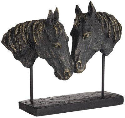 Kensington Hill Double Horse Bust 14 1/2" Wide Rough Bronze Statue