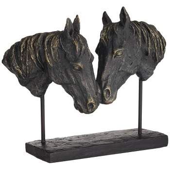 Kensington Hill Double Horse Bust 14 1/2" Wide Rough Bronze Statue