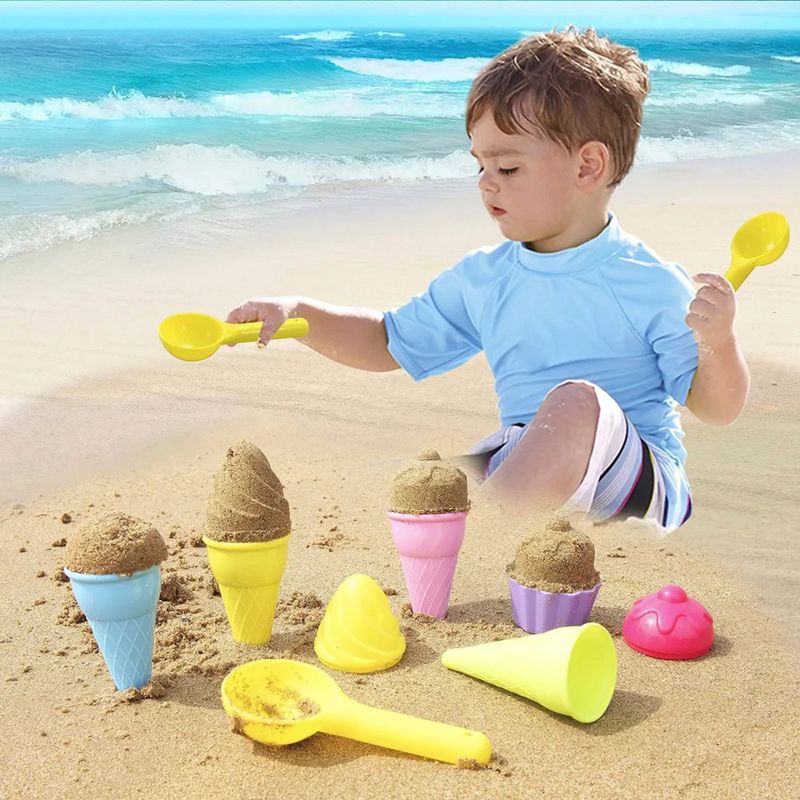 Syncfun 16 Pcs Beach Sand Toys Ice Cream Mold Set with Shelf and Spade Cop, for Kids and Toddlers Beach Party and Fun Summer Activities, 3 of 7