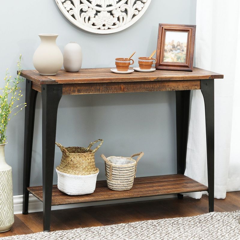LuxenHome Dark Brown Wood and Black Metal 1-Shelf Console and Entry Table, 3 of 12