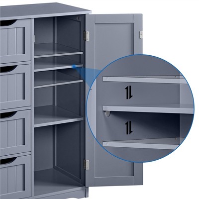 Gray MDF Bathroom Floor Cabinet with Adjustable Shelves and Drawers