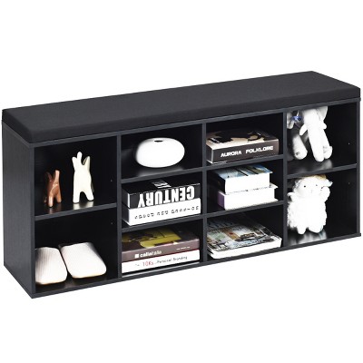 Tangkula Adjustable 10-Cube Organizer Bench Entryway Padded Shoe Storage Bench