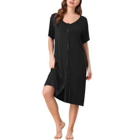 cheibear Womens Modal Nightshirt Soft Button Down Nightgown Short Sleeve  Pajama Sleepshirt Black Small
