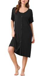 cheibear Womens Short Sleeve Nightshirt Button Down Nightgown Sleepwear Pajama Dress Sleepshirts
