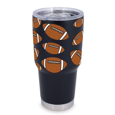 100 North 30 Ounce Stainless Steel On the Go Travel Tumbler With Push Top Lid, Football Black