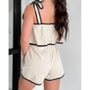 Women's Linen Contrast Binding Romper - lalavon - 2 of 3