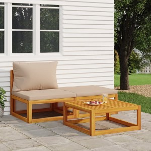 vidaXL 3 Piece Patio Lounge Set with Cushions Solid Wood Acacia - 1 of 4