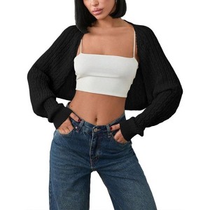Coolmee Women's Shrug Cardigan Sweaters Open Front Crop Cardigan Ribbed Knit Long Sleeve Drop Shoulder Bolero Sweater - 1 of 4
