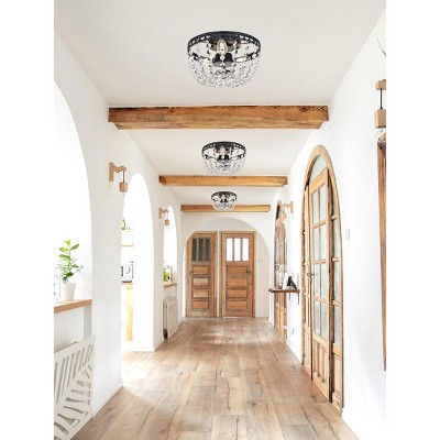 Kylie 10" Black Iron and Crystal Flush Mount Light