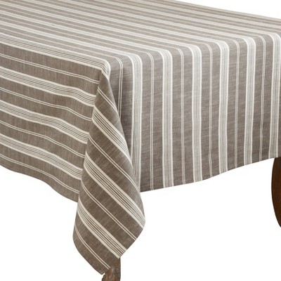 Gray and White Striped Cotton Square Tablecloth