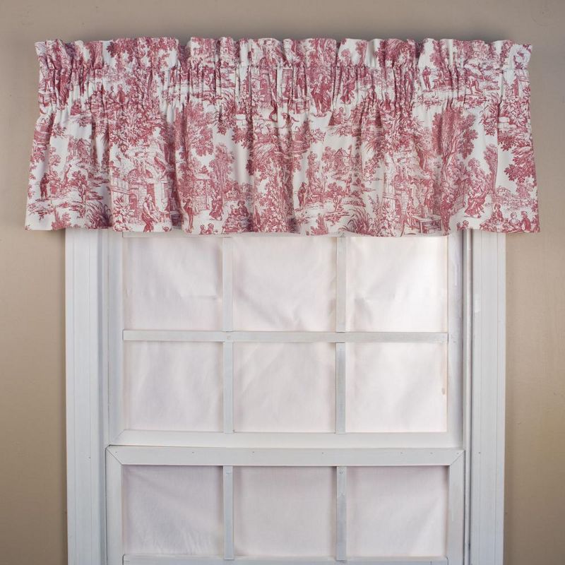 Ellis Curtain Victoria Park Toile Water Proof Room Darkening Blackout Tailored Window Valance - 70 x 12, Red, 1 of 4