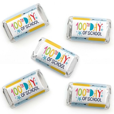 Big Dot of Happiness Happy 100th Day of School - Mini Candy Bar Wrapper Stickers - 100 Days Party Small Favors - 40 Count