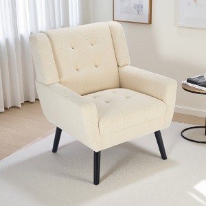 Teddy Fabric Accent Chair with Reclined Back and Solid Wood Legs - 1 of 4