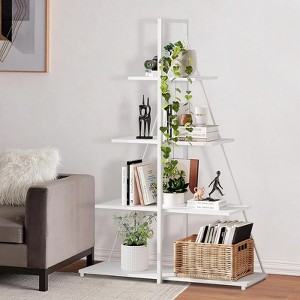 56''Narrow A-Shaped Ladder Bookcase - 4-Tier Space-Saving Shelf with PB Board & Metal Frame for Bedroom, Office, Living Room - 1 of 4