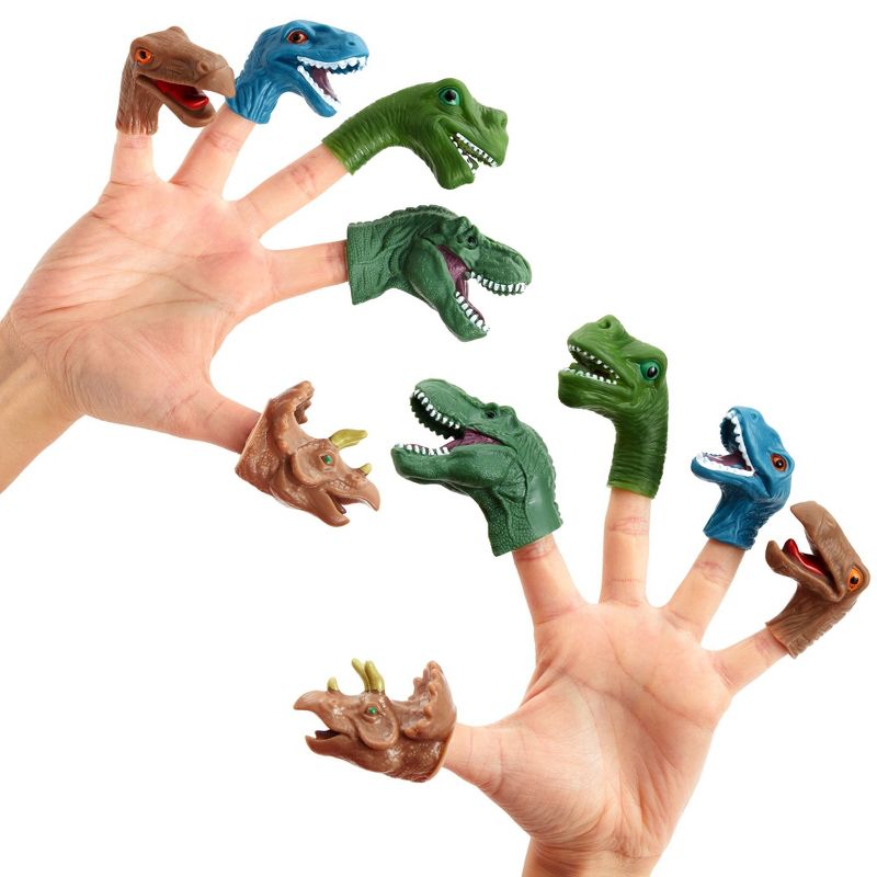 Juvale 10 Pack Dinosaur Finger Puppets for Kids Toys, Dino Head Figurines for Boys Toddlers Party Favors (5 Designs), 4 of 11