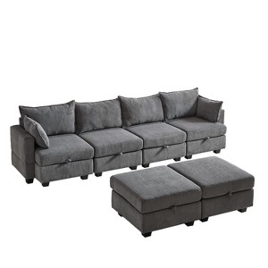 NicBex 113.5 Inch Modular Sectiona Sofa,U Shaped Convertible Corduroy Couch with Storage Ottoman for Living Room,Apartment,Office,Gray - 1 of 4