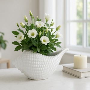 Ceramic Seashell Planter - Coastal Ceramic Plant Pot - Nautical Shell Design - Indoor/Outdoor Home & Garden Decor - Beach Theme Accent - 6" White - 1 of 4