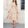 Women's Ruffle Mock Neck Long Sleeve Smocked Midi Dress Casual Floral Print Elastic Waist Tiered Long Dress - 2 of 4