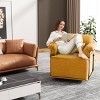 360° Swivel Accent Chair with Gold Metal Frame, Fluffy Upholstered Armchair for Living Room or Bedroom, Modern Square Lounge Chair-Maison Boucle - 3 of 4