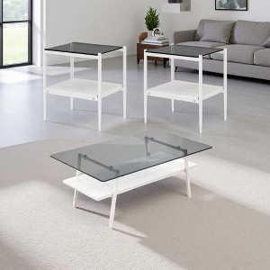 3-Piece Gray Glass Coffee Table Set (Durable Iron Legs) - 1 of 4