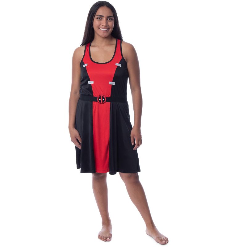 Marvel Womens' Deadpool Classic Costume Racerback Nightgown Pajama Dress Black, 3 of 5