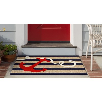 Nautical Anchor Navy and Cream Outdoor Accent Rug 24"x36"