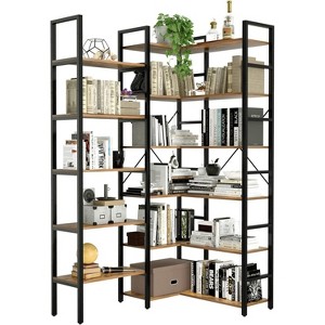 6-Tier Triple Wide Industrial Bookshelf, Rustic Brown Large Open Bookcase for Home & Office - 1 of 2