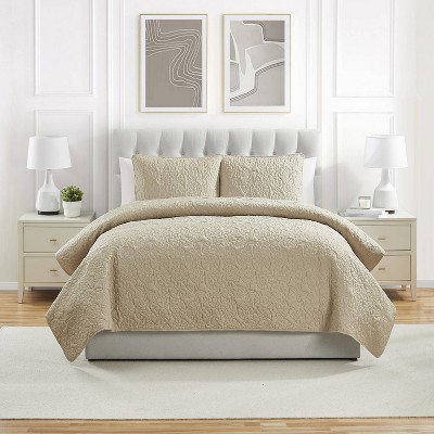 Vcny 3pc Full/queen Diamond Pinsonic Quilt Set Taupe: Hypoallergenic ...