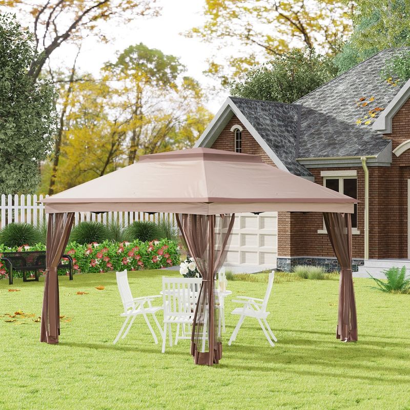 Outsunny 11' x 11' Pop Up Gazebo Outdoor Canopy Shelter with 2-Tier Soft Top, and Removable Zipper Netting, Event Tent with Large Shade, and Storage Bag for Patio, Backyard, Garden, 4 of 10