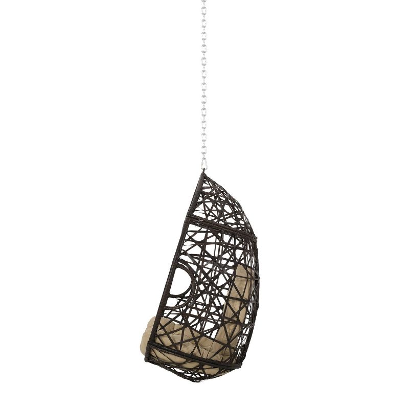 Los Alamitos Indoor/Outdoor Wicker Hanging Chair with 8&#39; Chain - Brown/Tan - Christopher Knight Home, 5 of 10