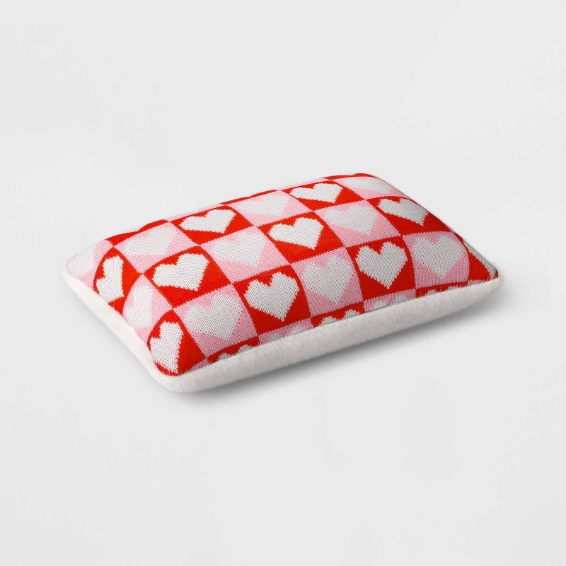 Valentine&#39;s Day Knit Checkered Hearts Lumbar Throw Pillow Pink/Red/White - Room Essentials&#8482;, 4 of 8