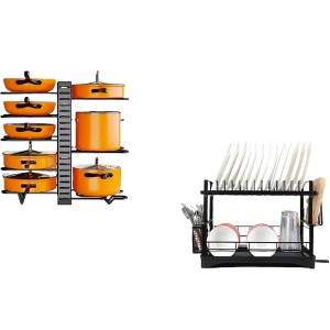 Sevobal Utility Storage Shelves, Multifunctional Dish Drying Rack with Drainboard and Pot Rack for Kitchen Counter, Black, 16.54"*11.77"*12.68" - 1 of 4