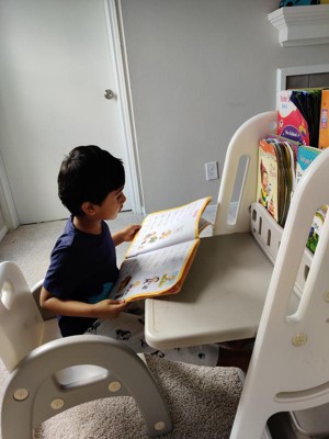 Infans 2 in 1 Kids Easel Desk Chair Set Book Rack Adjustable Art Painting  Board Gray