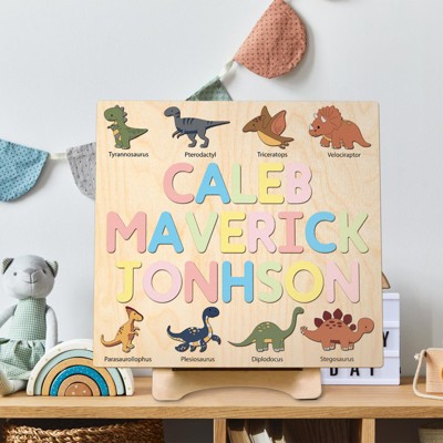 Huxxion Cute Dinosaurs Name Puzzle For Toddlers, Baby Name Wooden Puzzle, Wooden Montessori Toys