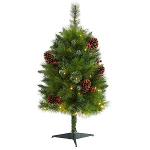Nearly Natural 3’ Montana Mixed Pine Prelit LED Artificial Christmas Tree with Pine Cones & Berries - 1 of 1