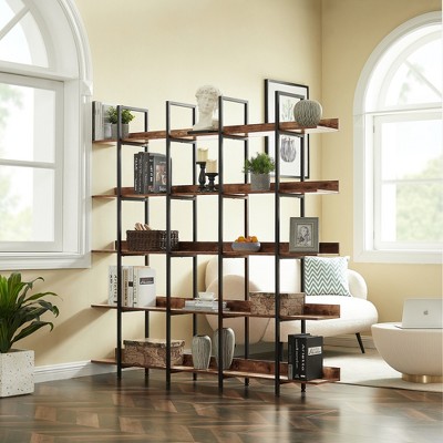 Runesay 5 Tier Bookcase Home Office Open Bookshelf, Vintage Industrial Style Shelf with Metal Frame