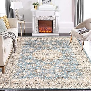 Vintage Large Living Room Rug Non Slip Backing, Washable Low Pile, Non-Shedding, Foldable Ultra-Thin Carpet for Office Bedroom - 1 of 4