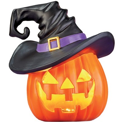 Collections Etc Hand-Painted Lighted Witch Jack o' Lantern Halloween Decoration