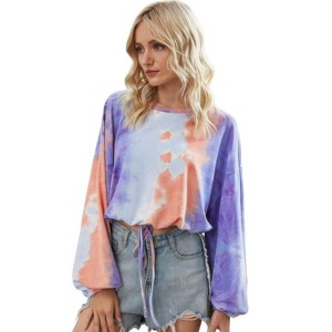 Slickblue Women's Round Neck Tie Dye Top, Balloon Sleeves