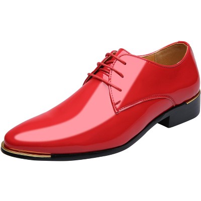 Santimon Dress Shoes Mens Classic Pointed-Toe Patent Leather Lace-up Formal Oxford Shoes
