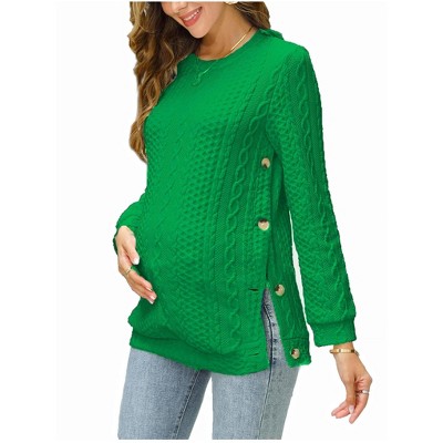 Maternity Tops Sweatshirt Button-Slit Faux Sweater