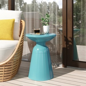VisioGear Patio End Tables, 20.75 Inch Outdoor Flared Shaped End Table, Patio End Table with Round Base for Balcony Porch Pool, White, 15"*15"*20.75" - 1 of 4